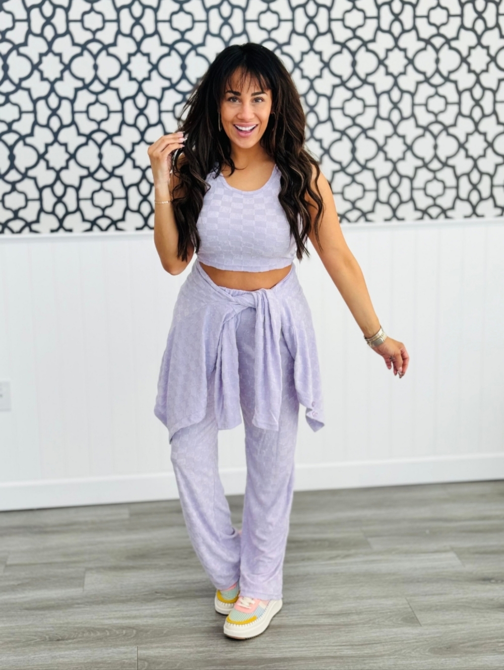 Checkered Tank/Pants Set In Lilac - Picture 3 of 3